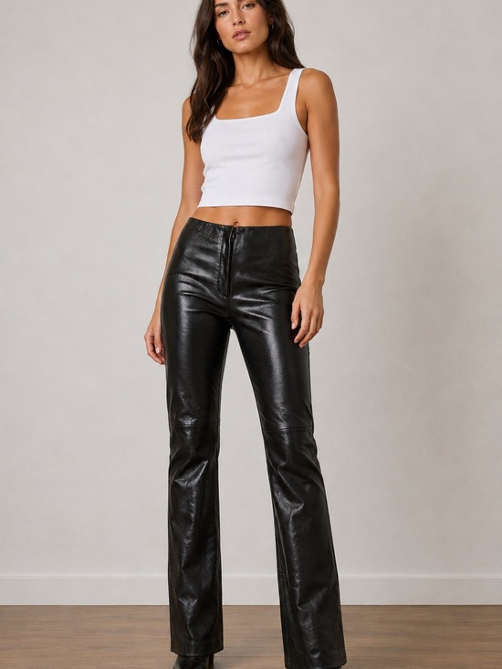 bebe Pants - Bebe Black Leather Pants Size 0 Straight Leg / Slight Flare